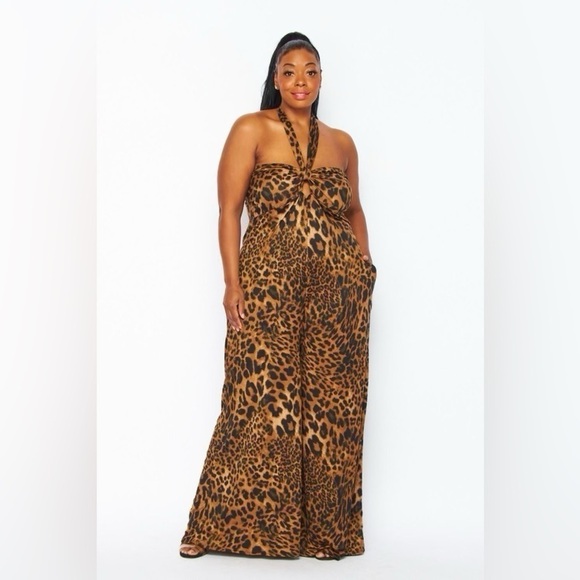 Ilord Couture Pants - Animal print plus jumpsuit with pockets